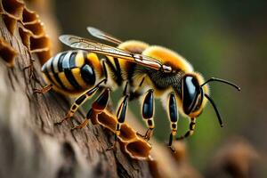 un abeja es sentado en un árbol trompa. generado por ai foto