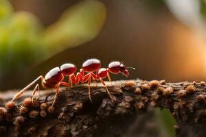 a red ant on a branch. AI-Generated photo