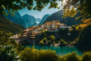 el pueblo de castel di riva en Italia. generado por ai foto