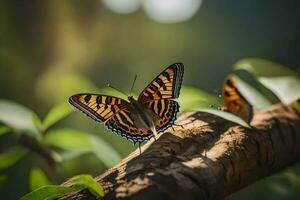 mariposa en un rama. generado por ai foto