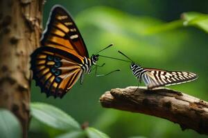 two butterflies are fighting on a branch. AI-Generated photo