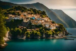 the village of kotor on the coast of the mediterranean. AI-Generated photo