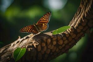 a butterfly is sitting on a branch in the forest. AI-Generated photo