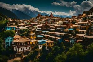 colorful houses in the mountains. AI-Generated photo