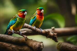 two colorful birds sitting on a branch. AI-Generated photo