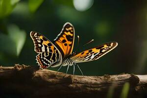 mariposa en un rama. generado por ai foto