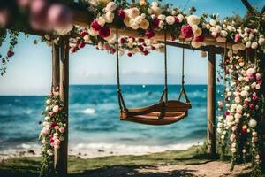 a swing on the beach. AI-Generated photo