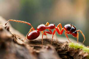 a red ant on a branch. AI-Generated photo