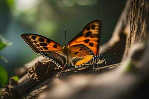 mariposas, el, naranja, mariposa, en, el, árbol, hd fondo de pantalla. generado por ai foto