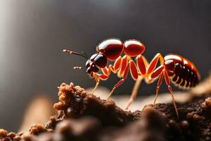 an ant is standing on top of a piece of wood. AI-Generated photo