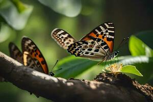 mariposas en un rama. generado por ai foto