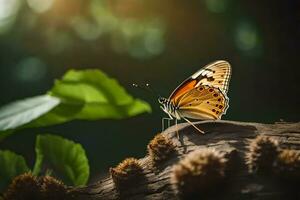 a butterfly is sitting on a branch in the sun. AI-Generated photo