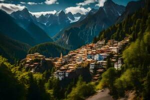 el pueblo de persona en el montañas. generado por ai foto