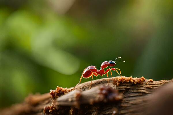 a red ant on a branch. AI-Generated