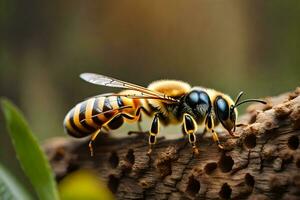 un abeja en un registro. generado por ai foto