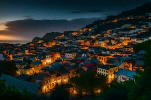 el pueblo de kotor a oscuridad. generado por ai foto