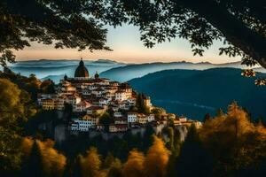 el pueblo de schloss Schlossberg en el montañas. generado por ai foto