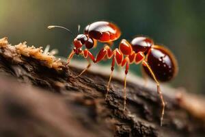 un hormiga es caminando en un rama. generado por ai foto