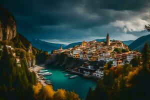 el pueblo de borovec en el montañas de Italia. generado por ai foto