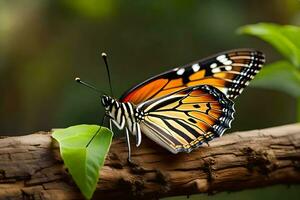un mariposa es sentado en un rama. generado por ai foto