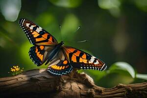 un mariposa es sentado en un rama en el bosque. generado por ai foto