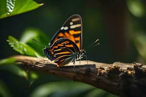 a butterfly is sitting on a branch. AI-Generated photo