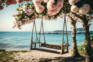 a swing on the beach. AI-Generated photo