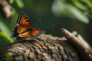 un mariposa es sentado en un árbol trompa. generado por ai foto