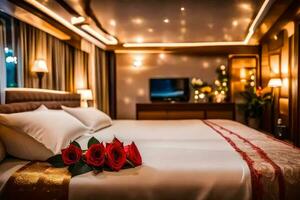 a bed or beds in a room at the royal vietnam cruise. AI-Generated photo