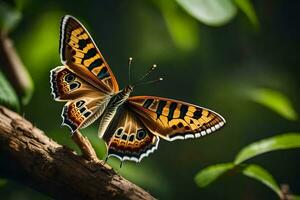 un mariposa con negro y blanco marcas en sus alas. generado por ai foto