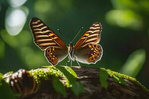 a butterfly is sitting on a branch in the sun. AI-Generated photo