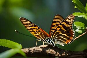 mariposa en un rama. generado por ai foto