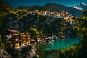 el pueblo de Karaburun en el montañas de albania generado por ai foto