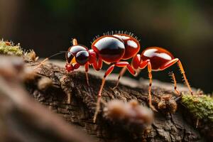 a red ant is standing on a branch. AI-Generated photo