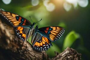 butterfly on a tree branch. AI-Generated photo