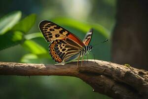 a butterfly is sitting on a branch. AI-Generated photo