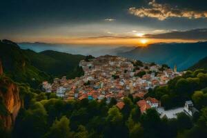 sunset over the village of person, italy. AI-Generated photo