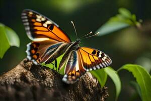 un mariposa es sentado en un árbol rama. generado por ai foto