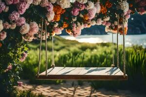 a swing in the garden. AI-Generated photo