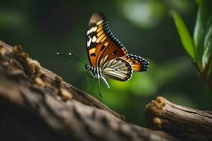 a butterfly is perched on a tree branch. AI-Generated photo