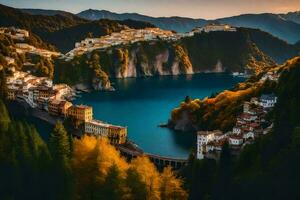 el hermosa lago en el montañas de Italia. generado por ai foto