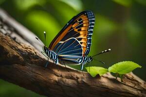 mariposa en un rama. generado por ai foto