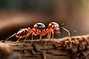 foto fondo de pantalla el bicho, madera, hormiga, rojo, insecto, el hormiga, el hormiga,. generado por ai