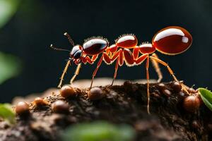 an ant is standing on top of a log. AI-Generated photo