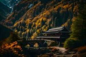 un chino templo en el montañas. generado por ai foto