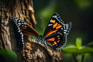 mariposa en un árbol trompa. generado por ai foto