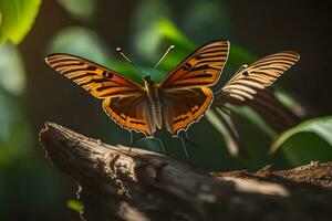 a butterfly is sitting on a branch in the sun. AI-Generated photo