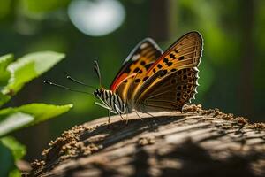 butterfly on tree stump. AI-Generated photo