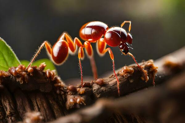 an ant is walking on a branch. AI-Generated