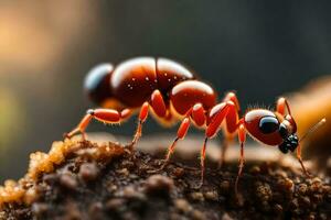 an ant is standing on top of a piece of wood. AI-Generated photo